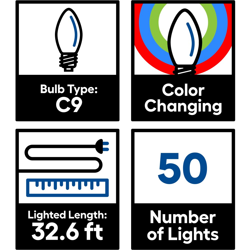 GE Color Choice 50-Count 32.6-ft Multi-function Multicolor LED Plug-In Christmas String Lights