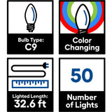GE Color Choice 50-Count 32.6-ft Multi-function Multicolor LED Plug-In Christmas String Lights