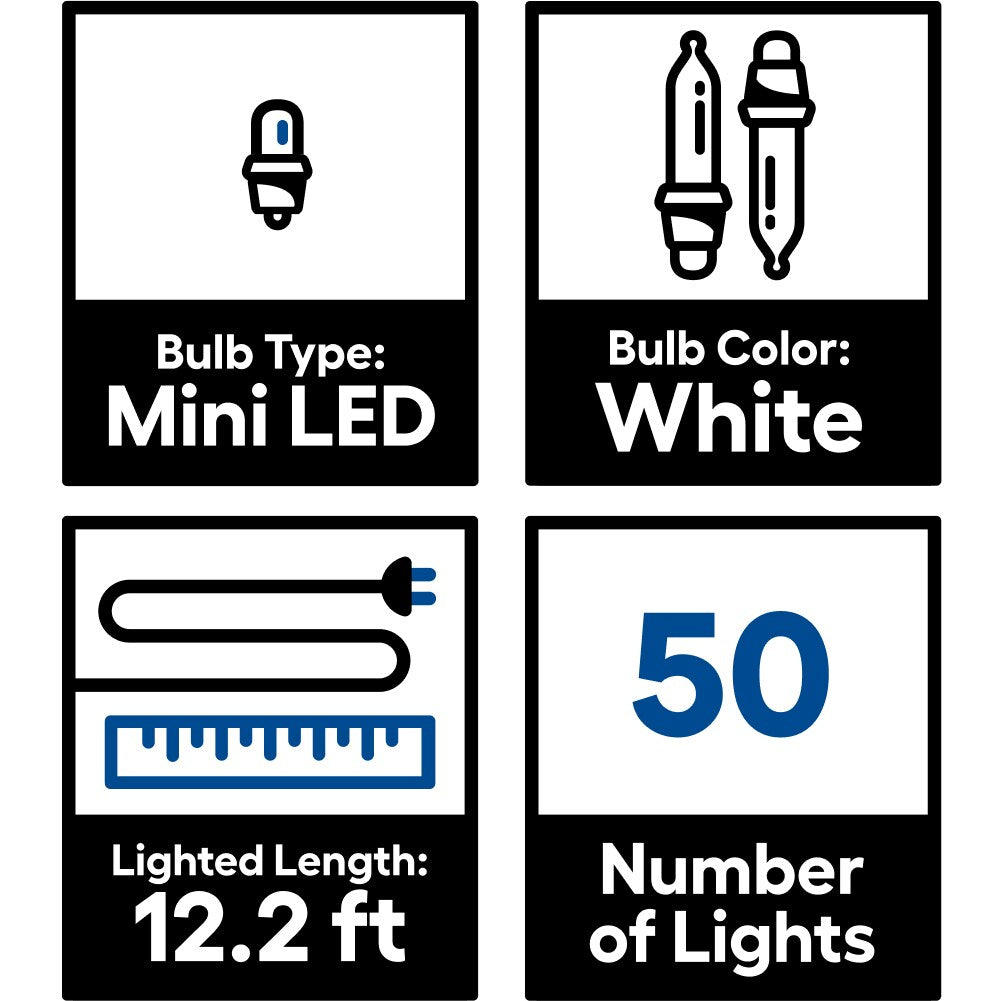 GE StayBright 50-Count 12.2-ft Warm White LED Plug-In Christmas String Lights