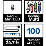 GE StayBright 100-Count 24.7-ft Multicolor LED Plug-In Christmas String Lights