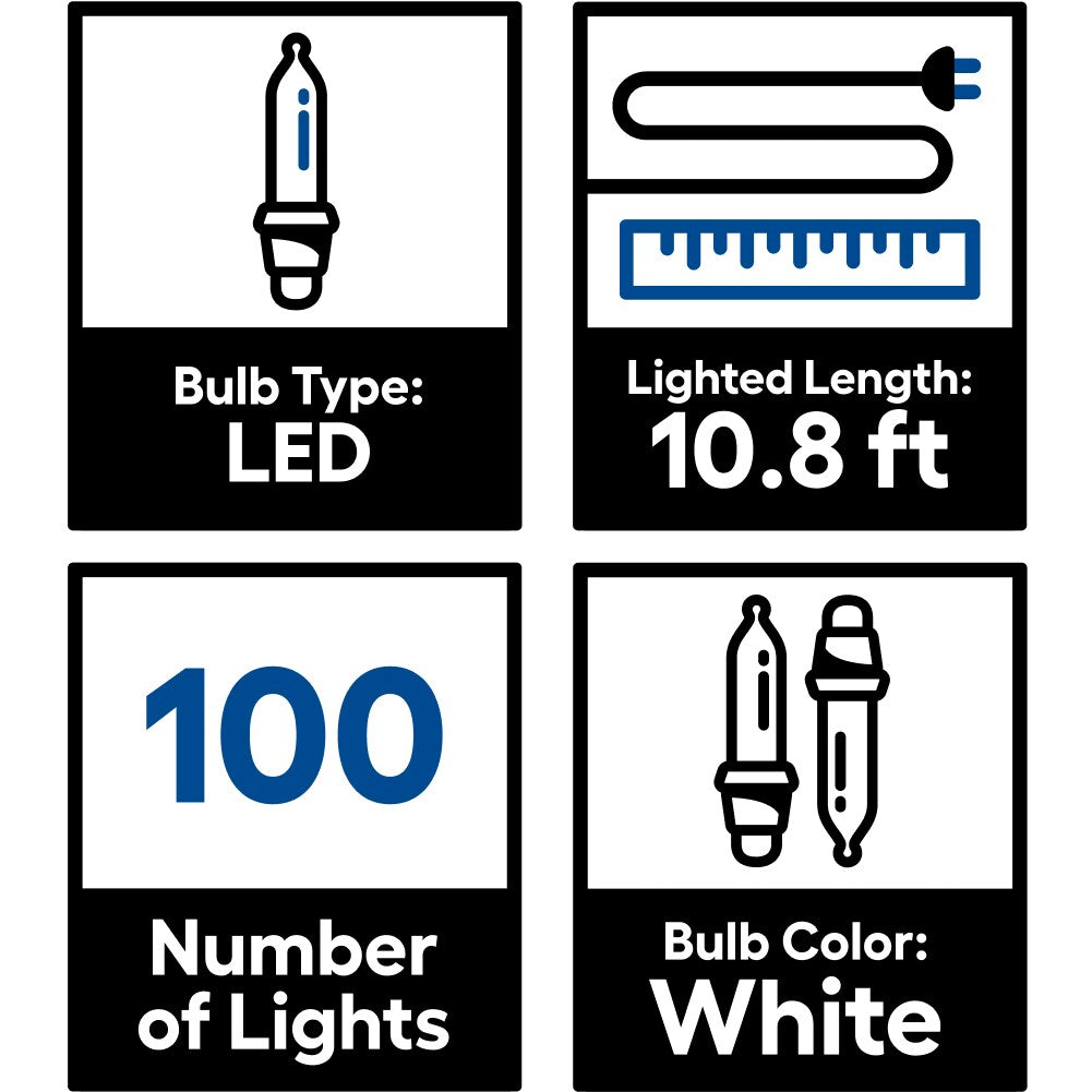 GE StayBright 100-Count Constant White Mini LED Plug-In Christmas Icicle Lights