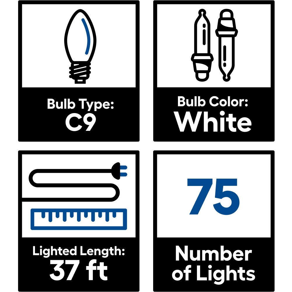 GE StayBright 75-Count 37-ft Warm White LED Plug-In Christmas String Lights