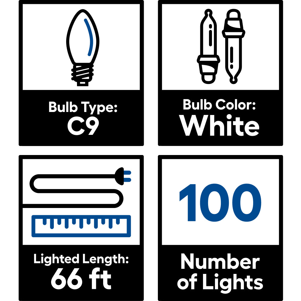 GE Energy Smart 100-Count 66-ft Warm White LED C9 Plug-In Christmas String Lights