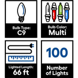 GE Energy Smart 100-Count 66-ft Multicolor C9 LED Plug-In Christmas String Lights