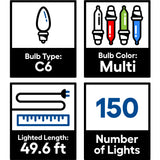 GE Energy Smart 150-Count 49.6-ft Multicolor LED Plug-In Christmas String Lights