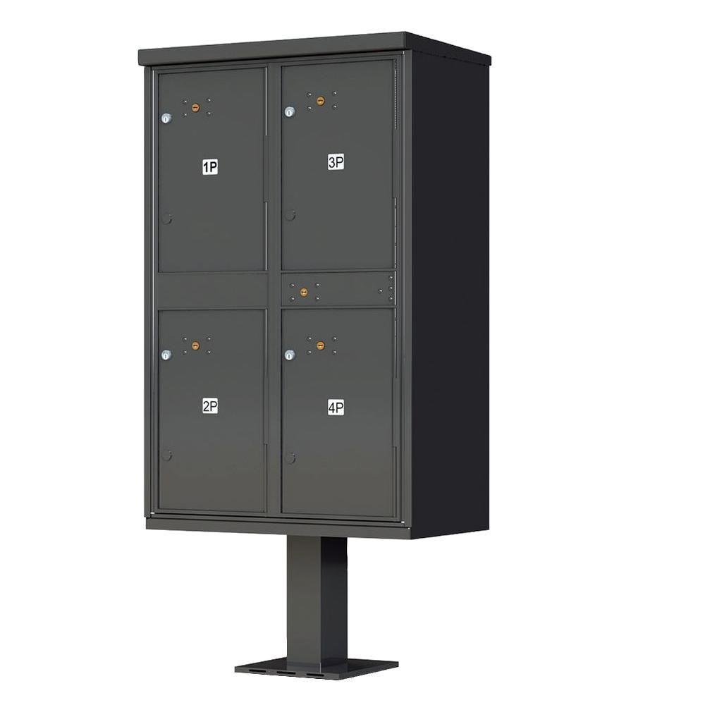 1590 Valiant Postal Gray 4-Compartment Parcel Lockers Pedestal Mount Mailbox - Super Arbor