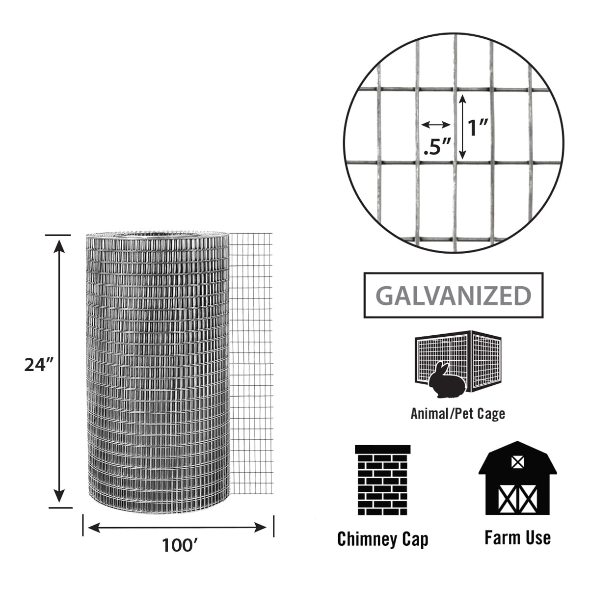 GARDEN CRAFT Gray Galvanized Steel Welded Wire Fencing - 50ft x 3ft