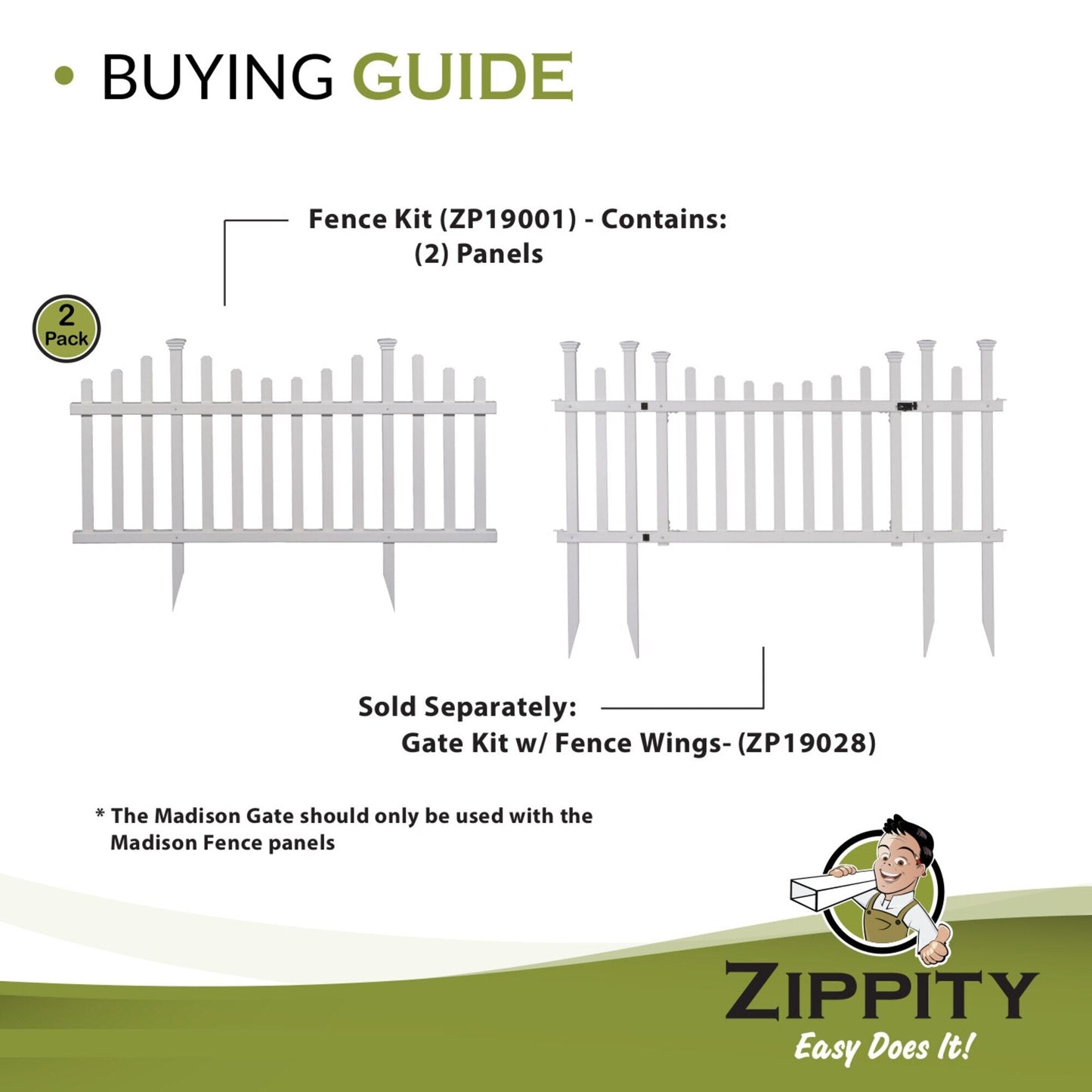 Zippity Outdoor Products Madison 2 Panels 2.5-ft H x 4.5-ft W White Privacy Vinyl Scallop Fence Panel (Unassembled)
