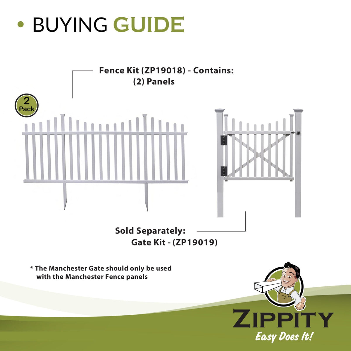 Zippity Outdoor Products Manchester 2 Panels 3.5-ft H x 7.5-ft W White Privacy Vinyl Scallop Fence Panel (Unassembled)