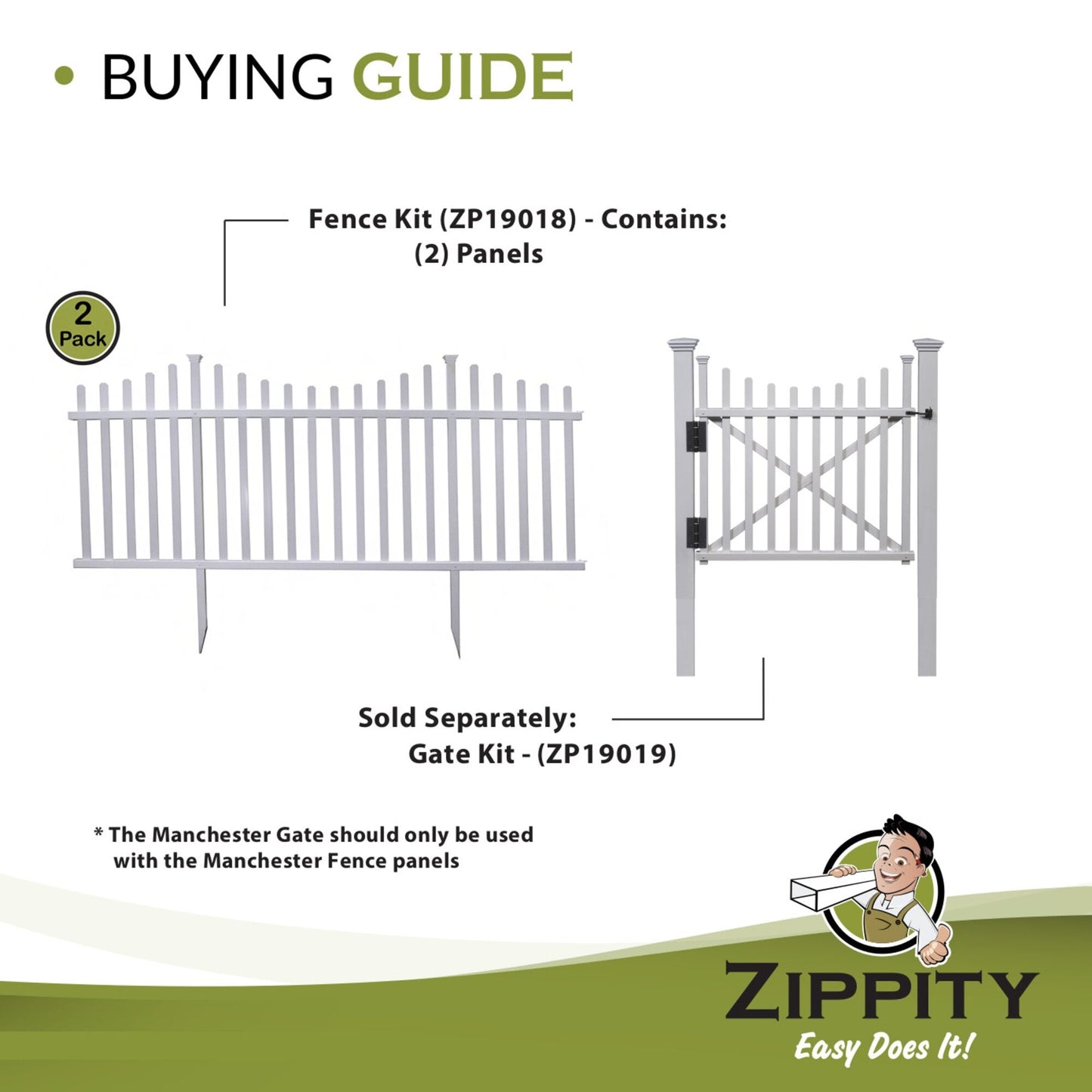 Zippity Outdoor Products Manchester 2 Panels 3.5-ft H x 7.5-ft W White Privacy Vinyl Scallop Fence Panel (Unassembled)