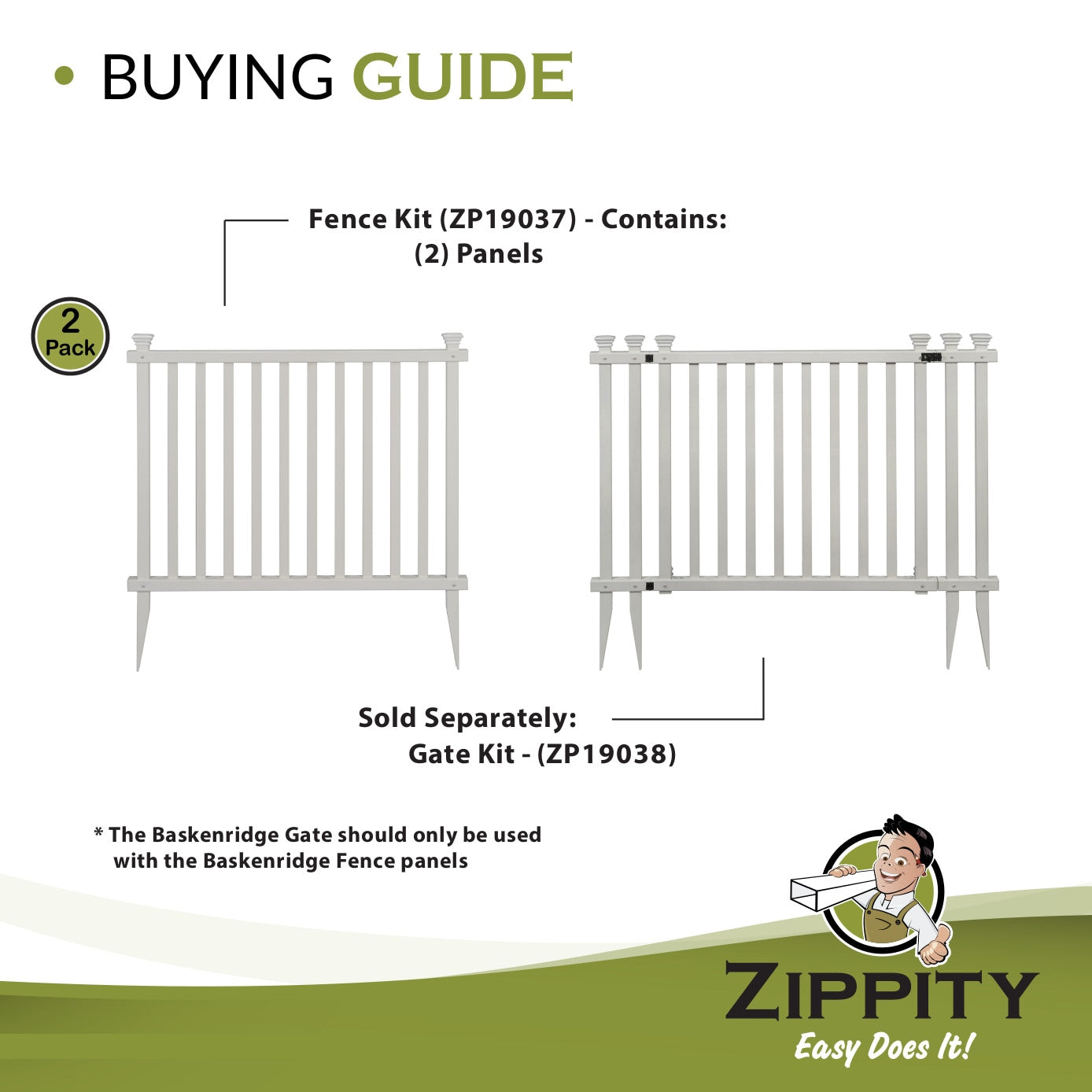 Zippity Outdoor Products Baskenridge 2 Panels 3-ft H x 3.5-ft W White Privacy Vinyl Flat-top Fence Panel (Unassembled)