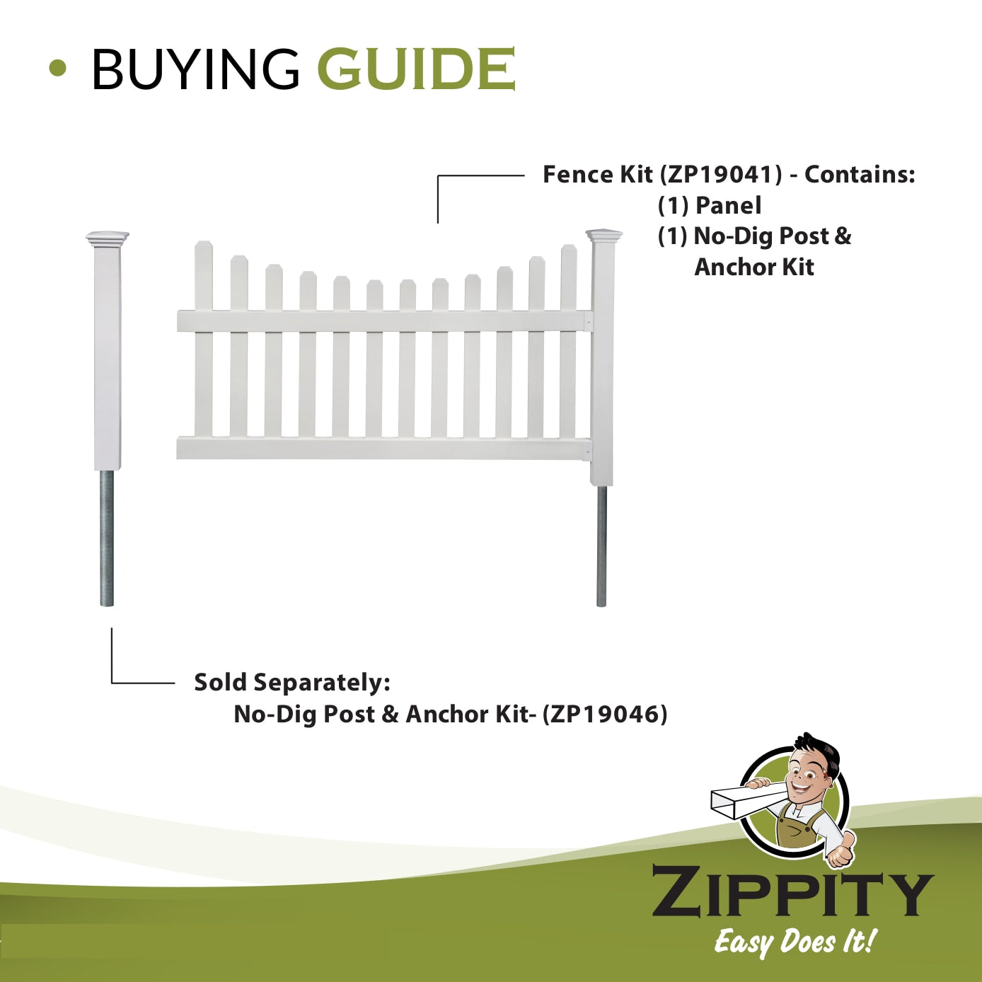 Zippity Outdoor Products All American 3.5-ft H x 6-ft W White Privacy Vinyl Scallop Fence Panel (Unassembled)