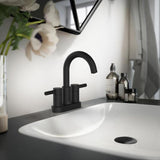 Jacuzzi Duncan Matte Black 2-Handle 4-in Centerset WaterSense Bathroom Sink Faucet with Drain and Deck Plate