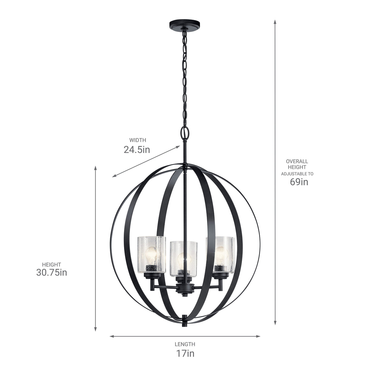 Kichler Winslow 3-Light Black Modern/Contemporary Cage Chandelier