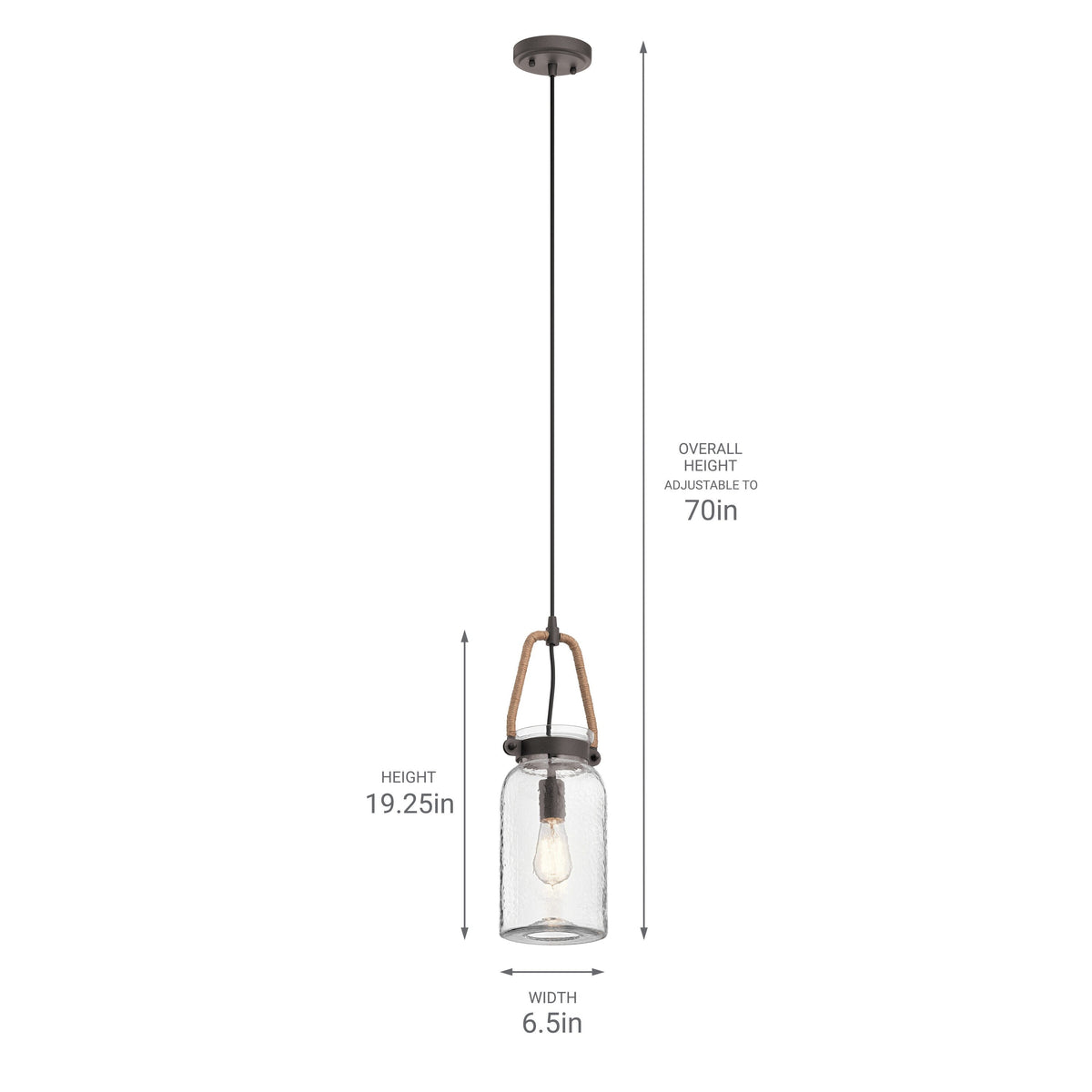Kichler Clove Hitch Weathered Bronze Farmhouse Clear Glass Cylinder Pendant Light, 19.25-in H x 6.5-in W