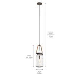Kichler Clove Hitch Weathered Bronze Farmhouse Clear Glass Cylinder Pendant Light, 19.25-in H x 6.5-in W