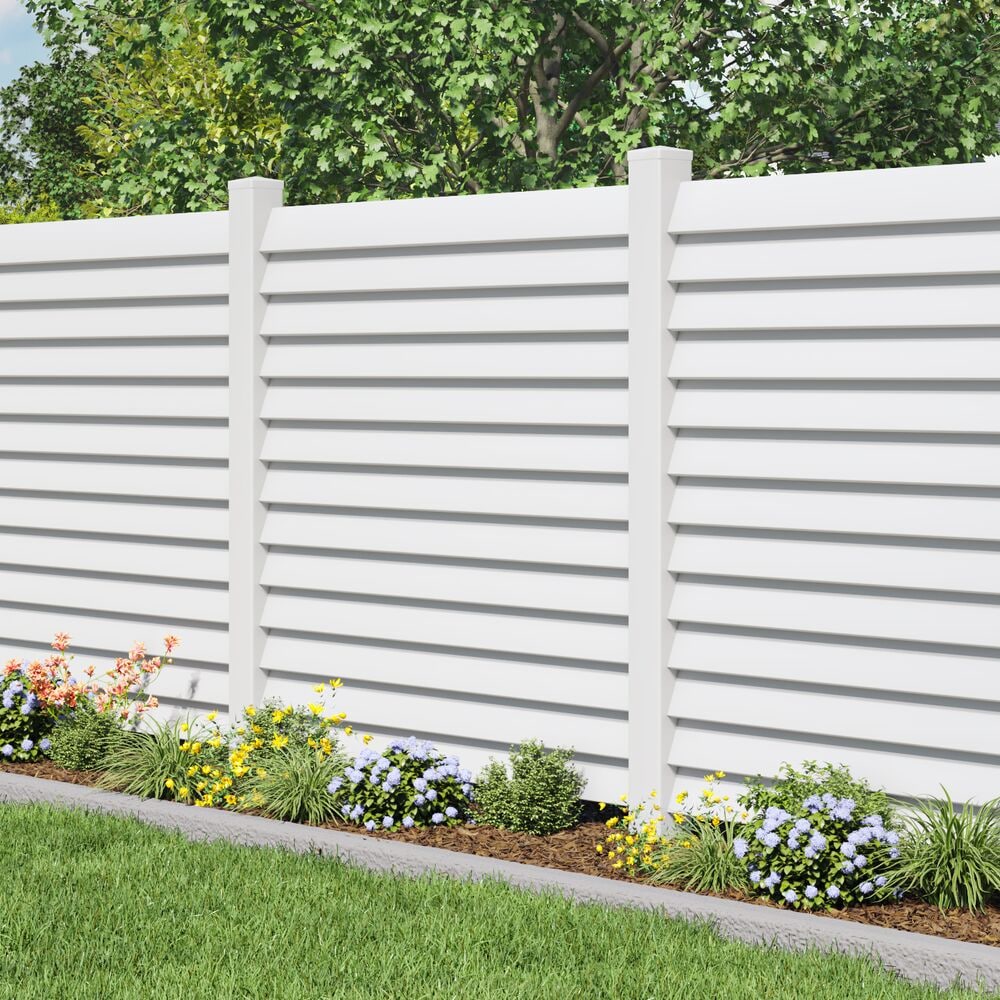 Freedom Louvered 6-ft H x 6-ft W White Privacy Vinyl Fence Panel (Unassembled)