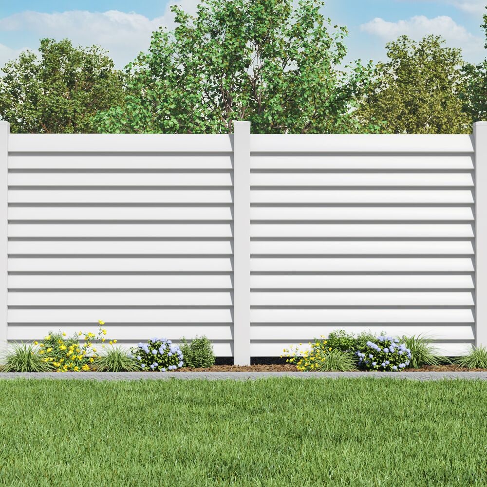Freedom Louvered 6-ft H x 6-ft W White Privacy Vinyl Fence Panel (Unassembled)