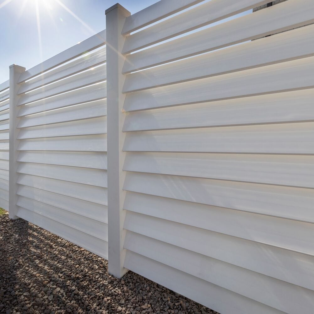 Freedom Louvered 6-ft H x 6-ft W White Privacy Vinyl Fence Panel (Unassembled)