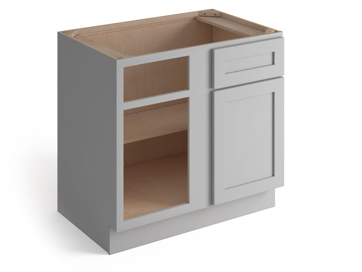 Valleywood Cabinetry Proper Gray 36-in W x 34.5-in H x 24-in D Proper Gray Birch Blind 1-Drawer Corner Base Ready To Assemble Plywood Cabinet (Flat Panel Shaker Style)
