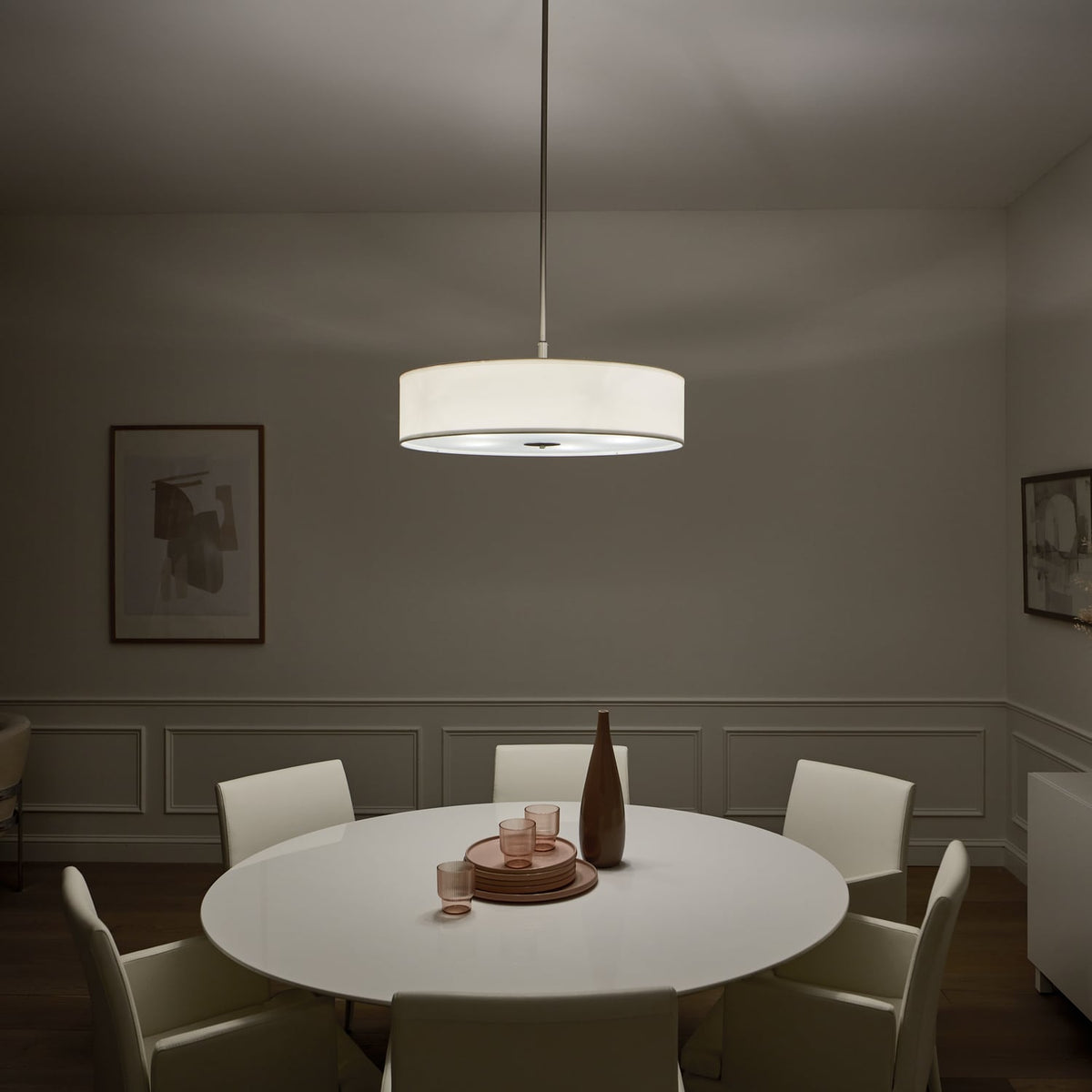 Kichler 5-Light Brushed Nickel Modern/Contemporary Etched Glass Drum Medium Hanging Pendant Light