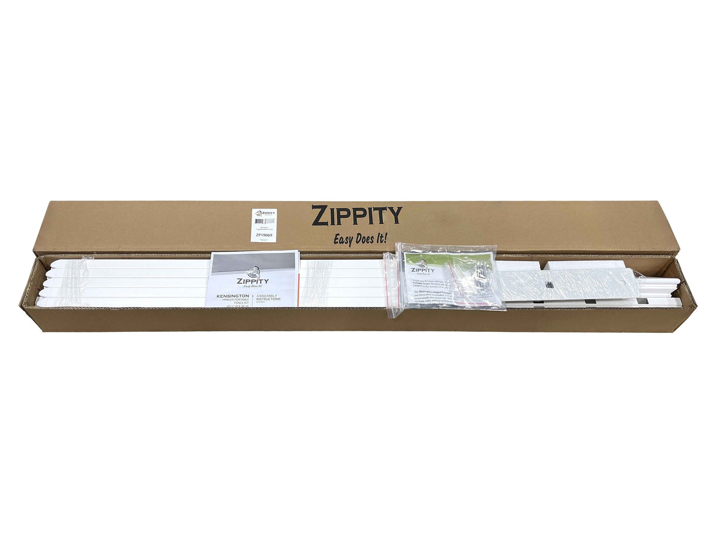 Zippity Outdoor Products Kensington Hinged Portable Event 3-ft H x 5.5-ft W White Vinyl Picket Fence Rail No Dig (Unassembled)