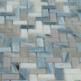 Apollo Tile (Sample) Majeste Blue Gray 4-in x 4-in Matte Glass Herringbone Mosaic Floor and Wall Tile