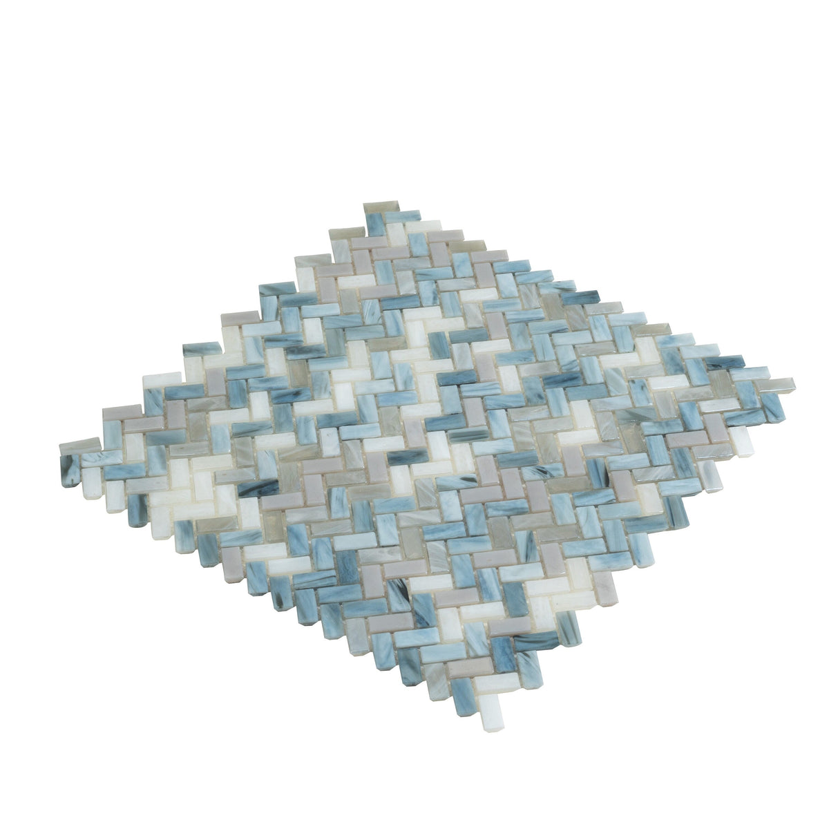Apollo Tile (Sample) Majeste Blue Gray 4-in x 4-in Matte Glass Herringbone Mosaic Floor and Wall Tile