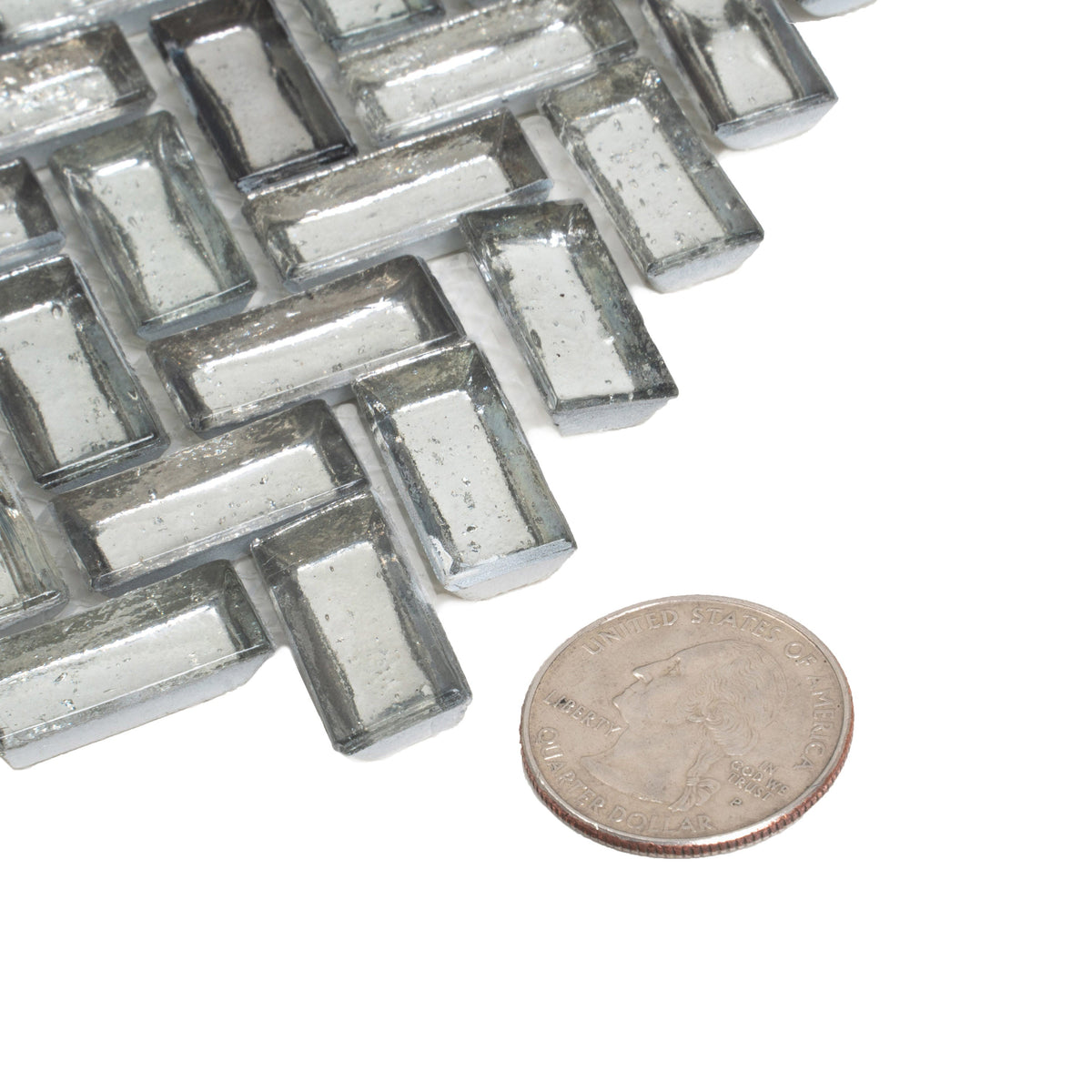 Apollo Tile (Sample) Majeste Silver 4-in x 4-in Matte Glass Herringbone Patterned Floor and Wall Tile