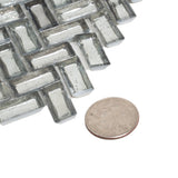 Apollo Tile (Sample) Majeste Silver 4-in x 4-in Matte Glass Herringbone Patterned Floor and Wall Tile