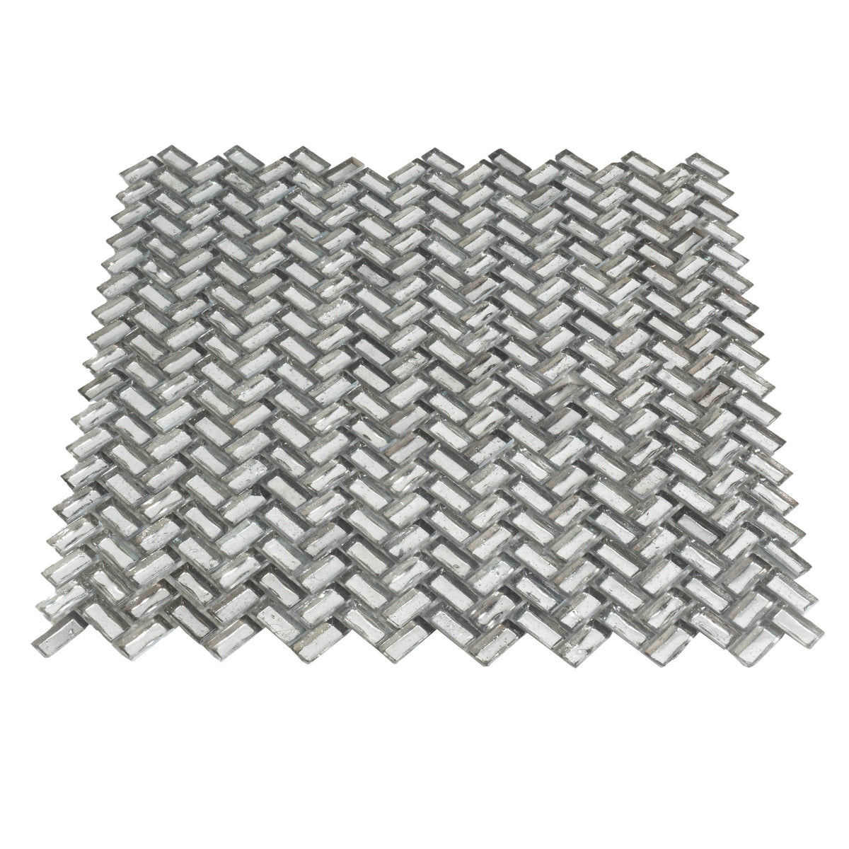 Apollo Tile (Sample) Majeste Silver 4-in x 4-in Matte Glass Herringbone Patterned Floor and Wall Tile