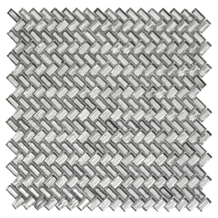 Apollo Tile (Sample) Majeste Silver 4-in x 4-in Matte Glass Herringbone Patterned Floor and Wall Tile