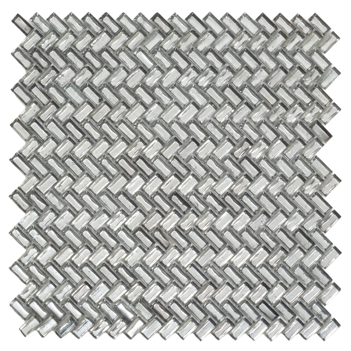 Apollo Tile (Sample) Majeste Silver 4-in x 4-in Matte Glass Herringbone Patterned Floor and Wall Tile