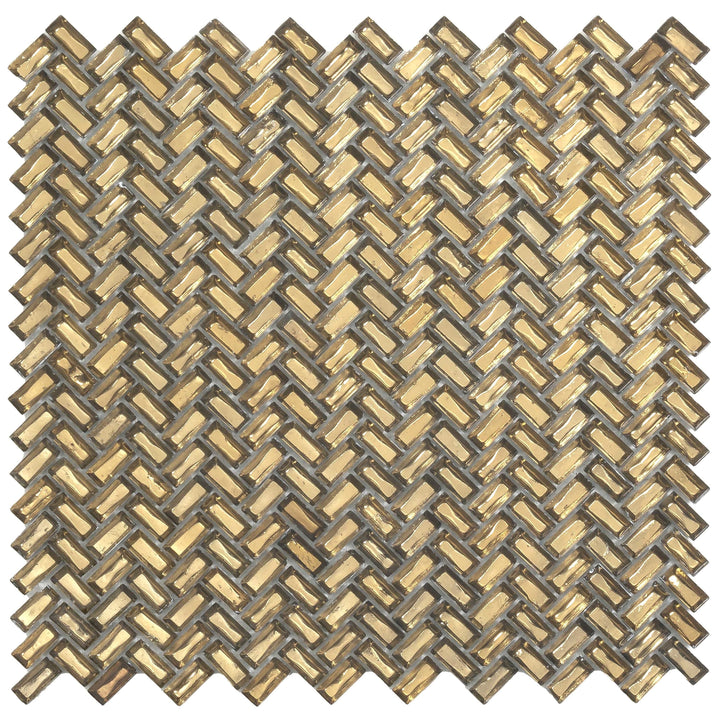 Apollo Tile (Sample) Majeste Gold 4-in x 4-in Matte Glass Herringbone Mosaic Floor and Wall Tile