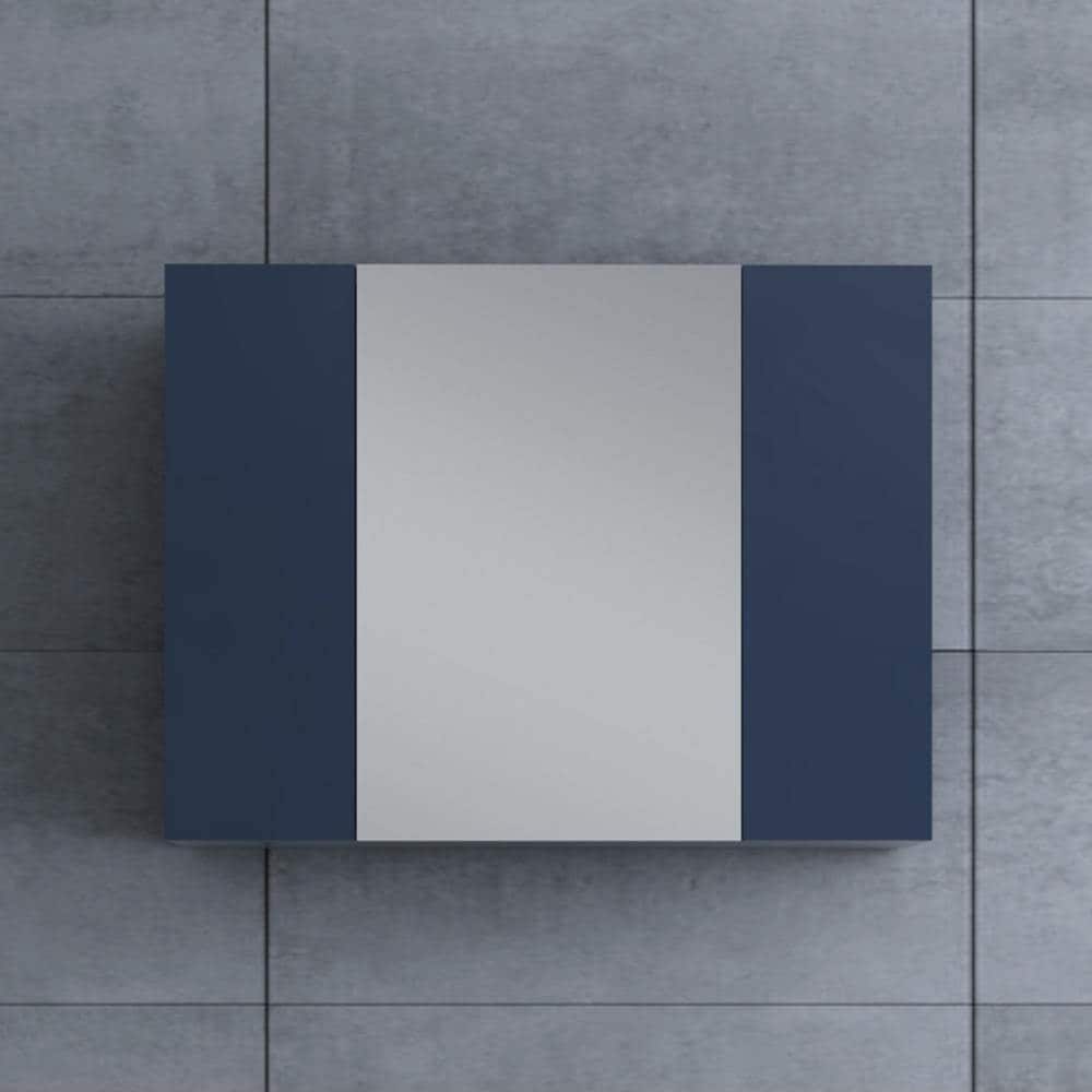 Fresca Stella 32-in x 24-in Surface Mount Royal Blue Mirrored Soft Close Medicine Cabinet