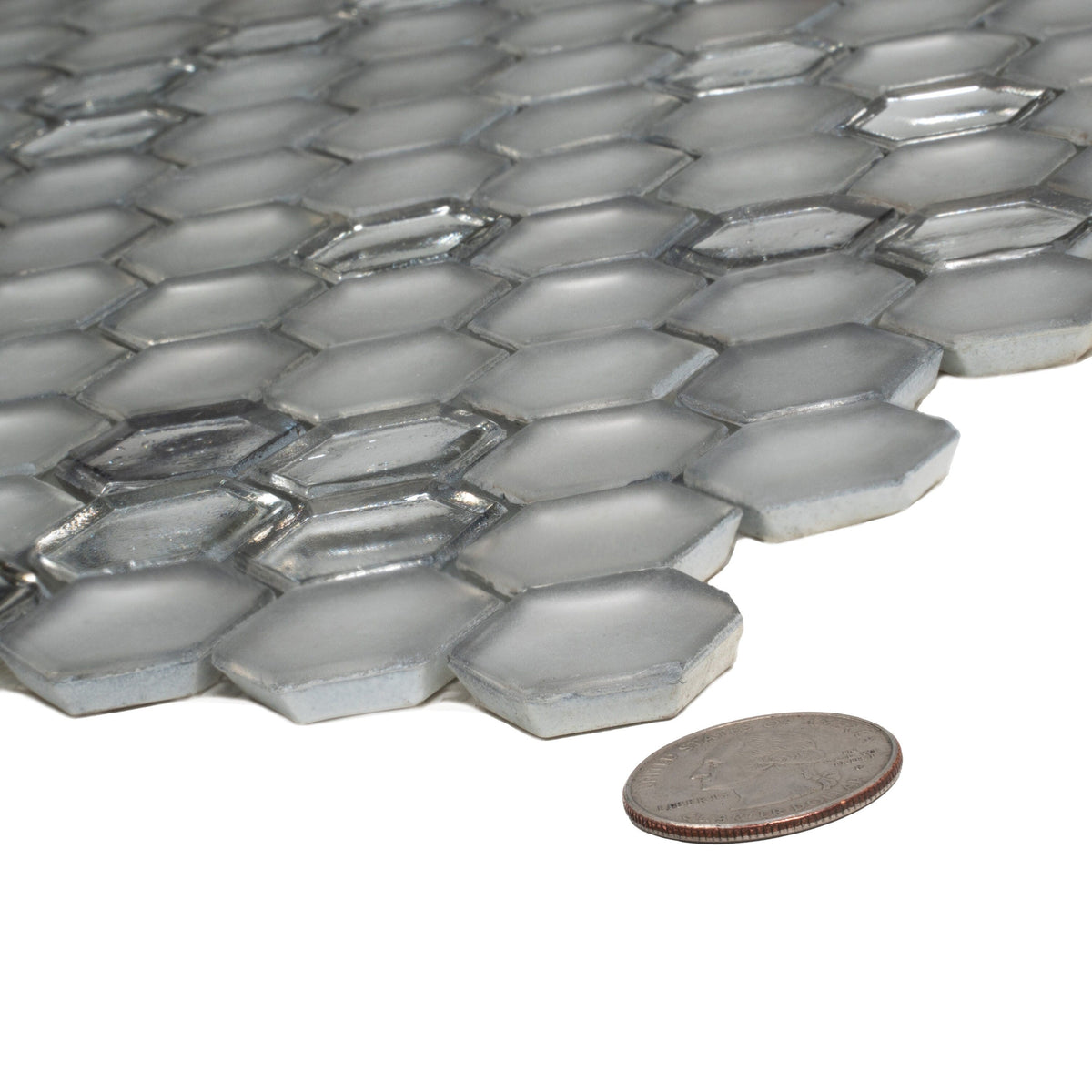 Apollo Tile (Sample) Majeste Silver 4-in x 4-in Matte Glass Honeycomb Patterned Floor and Wall Tile