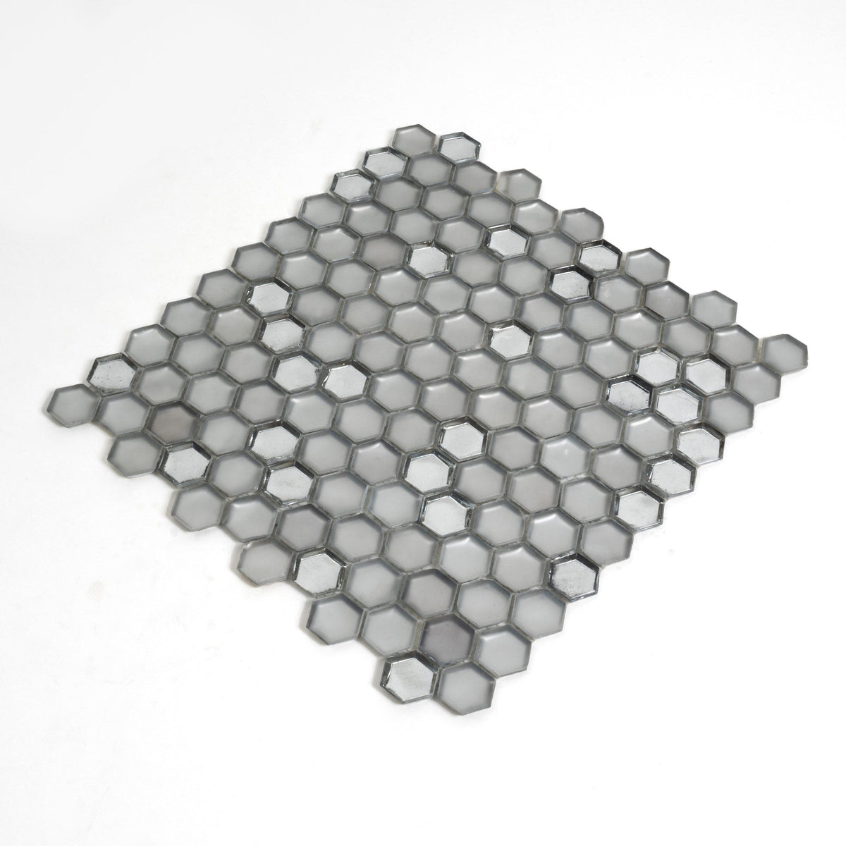 Apollo Tile (Sample) Majeste Silver 4-in x 4-in Matte Glass Honeycomb Patterned Floor and Wall Tile