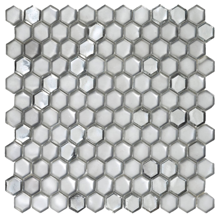 Apollo Tile (Sample) Majeste Silver 4-in x 4-in Matte Glass Honeycomb Patterned Floor and Wall Tile