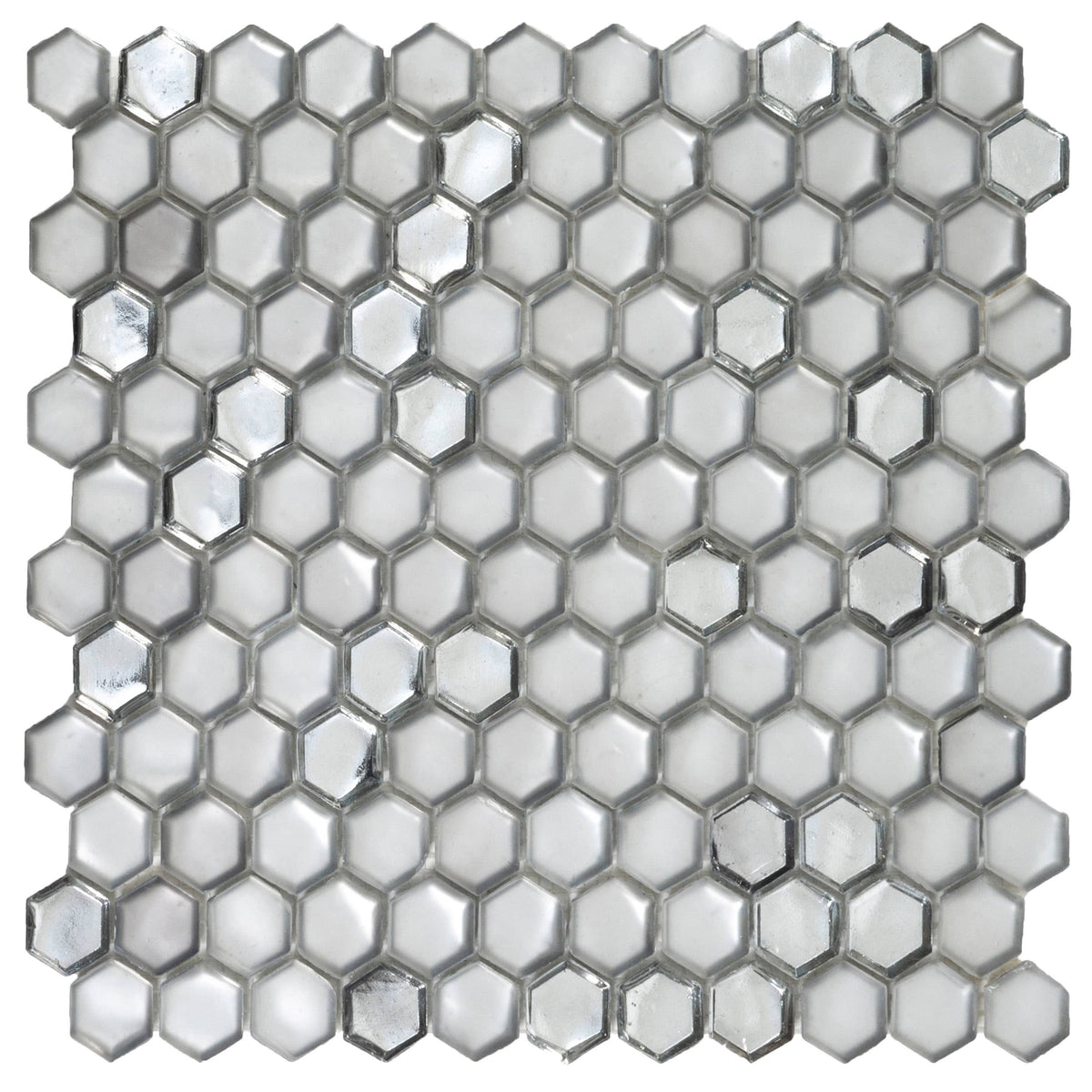 Apollo Tile (Sample) Majeste Silver 4-in x 4-in Matte Glass Honeycomb Patterned Floor and Wall Tile
