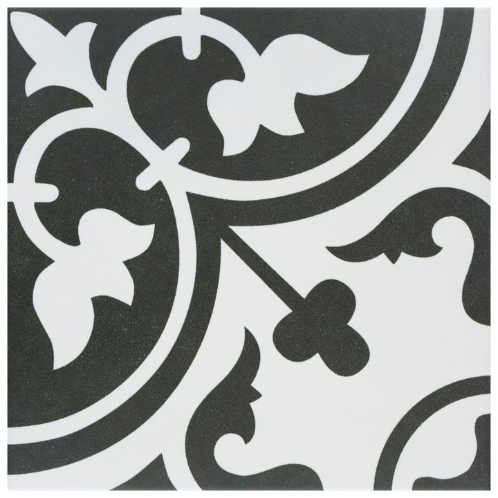 Affinity Tile Arte Clover Black 10-in x 10-in Satin Porcelain Encaustic Floor and Wall Tile product image