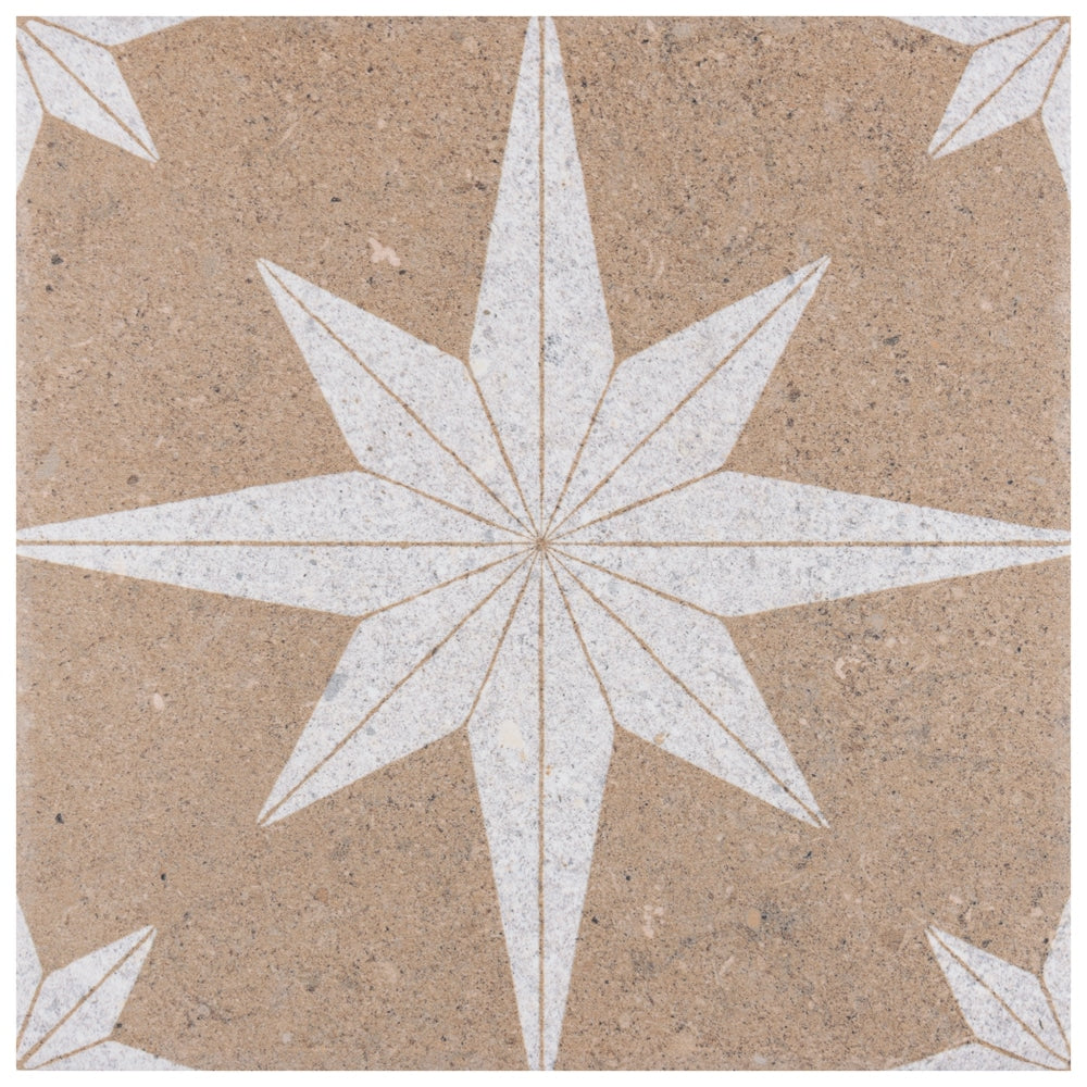 Affinity Tile Compass Star Sand Stone 8-in x 8-in Matte Porcelain Encaustic Floor and Wall Tile product image