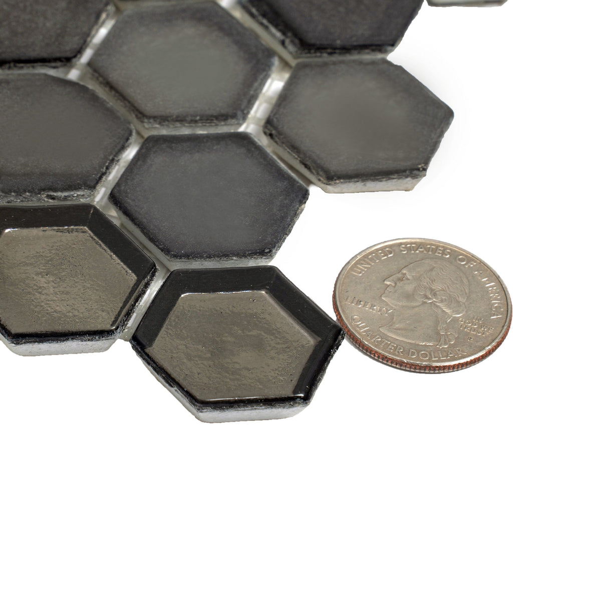 Apollo Tile (Sample) Majeste Silver and Black 4-in x 4-in Matte Glass Honeycomb Patterned Floor and Wall Tile