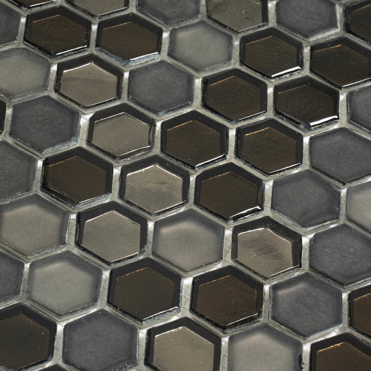 Apollo Tile (Sample) Majeste Silver and Black 4-in x 4-in Matte Glass Honeycomb Patterned Floor and Wall Tile