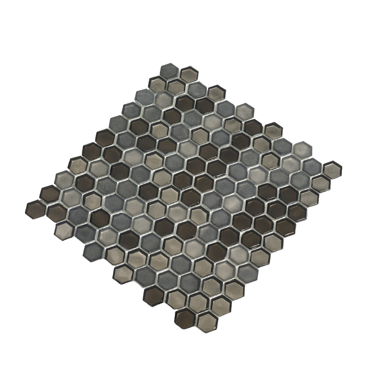 Apollo Tile (Sample) Majeste Silver and Black 4-in x 4-in Matte Glass Honeycomb Patterned Floor and Wall Tile