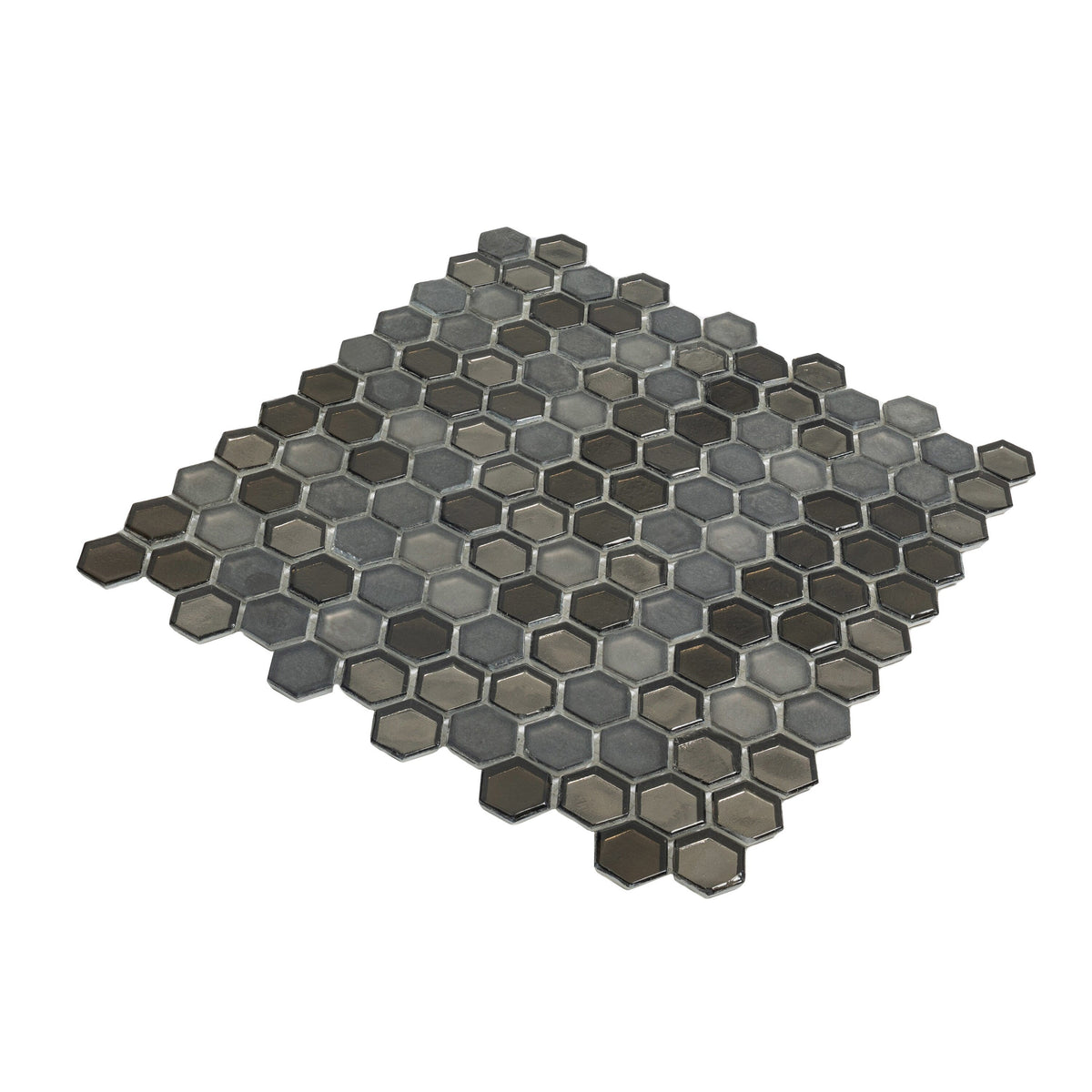 Apollo Tile (Sample) Majeste Silver and Black 4-in x 4-in Matte Glass Honeycomb Patterned Floor and Wall Tile