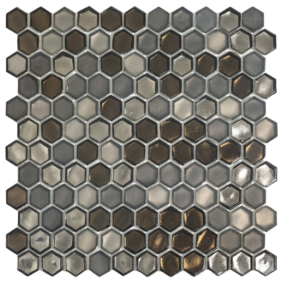 Apollo Tile (Sample) Majeste Silver and Black 4-in x 4-in Matte Glass Honeycomb Patterned Floor and Wall Tile