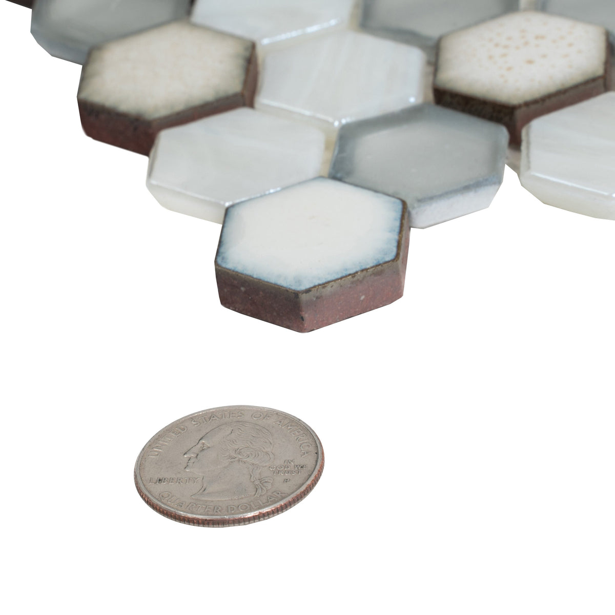Apollo Tile (Sample) Majeste Silver and White 4-in x 4-in Matte Glass Honeycomb Mosaic Floor and Wall Tile