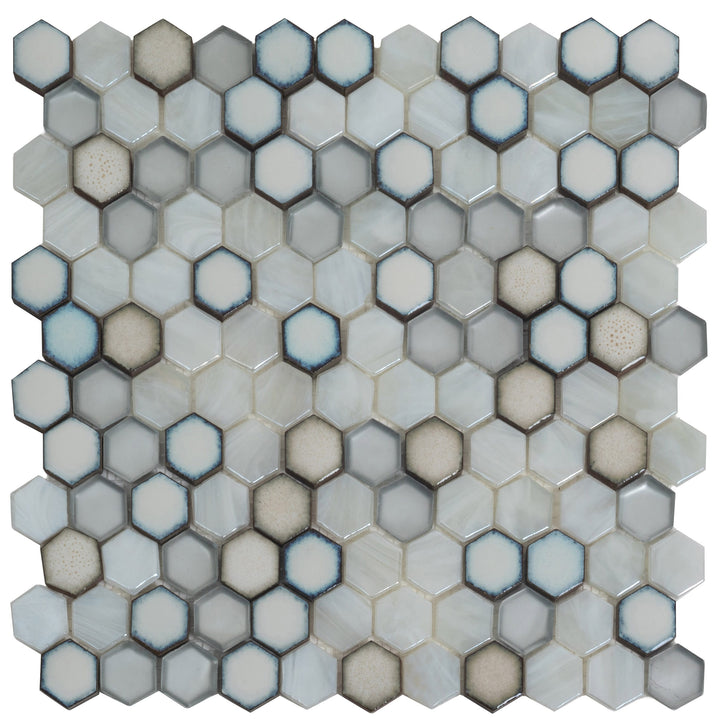 Apollo Tile (Sample) Majeste Silver and White 4-in x 4-in Matte Glass Honeycomb Mosaic Floor and Wall Tile