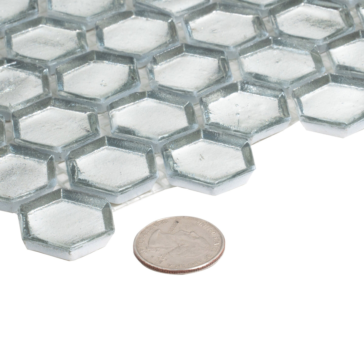 Apollo Tile (Sample) Majeste Glossy Silver 4-in x 4-in Matte Glass Honeycomb Mosaic Floor and Wall Tile