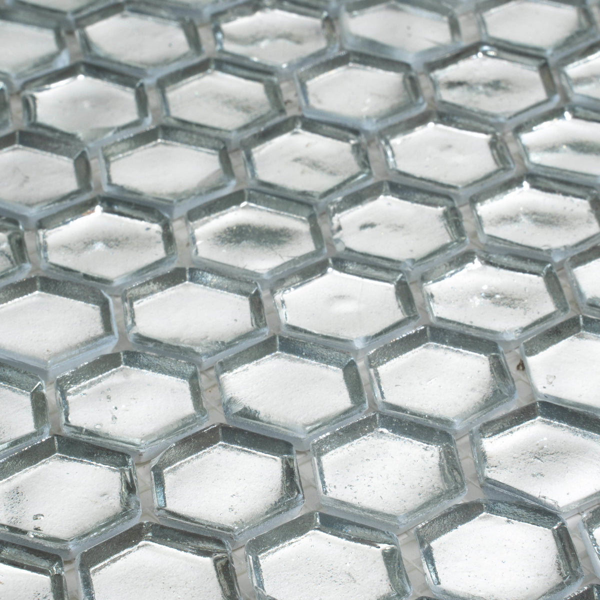 Apollo Tile (Sample) Majeste Glossy Silver 4-in x 4-in Matte Glass Honeycomb Mosaic Floor and Wall Tile